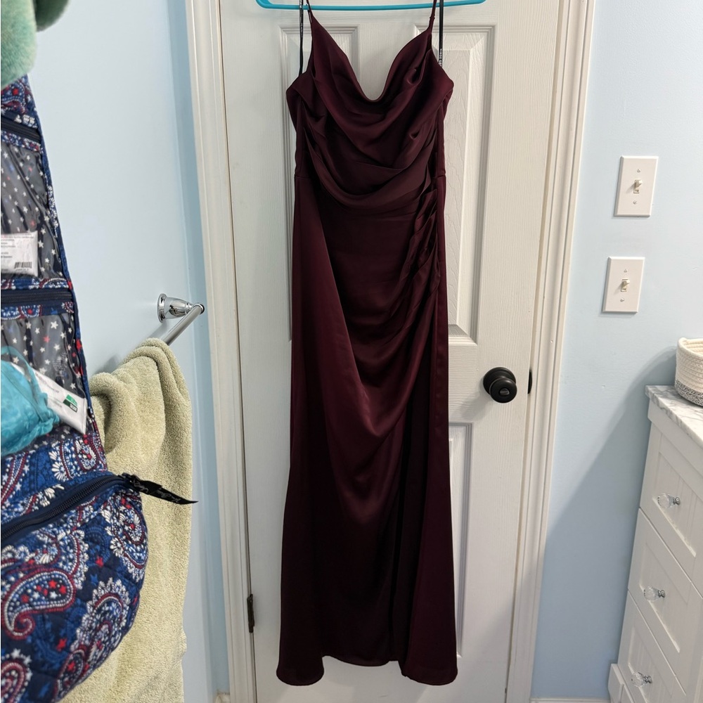 Bridesmaid Birdy Grey Lydia Cabernet Matte Satin Dress (hemmed)